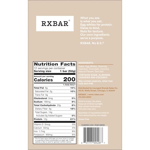 RXBAR Protein Bars, 12g Protein, Gluten Free Snacks, Coconut Chocolate, 22oz Box (12 Bars) - image 9