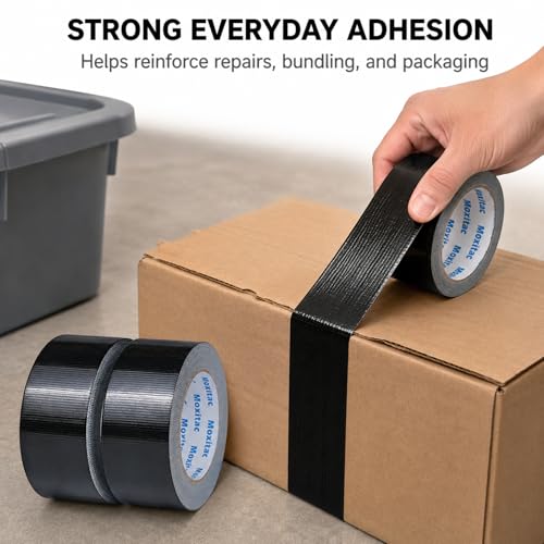 Image of Black Duct Tape Heavy Duty, 2 Rolls, 2 Inch x 30 Yards Each, PE Coated Cloth Tape, Easy Tear by Hand, Water-Resistant Surface for Repairs, Packaging, Bundling, Garage and Workshop
