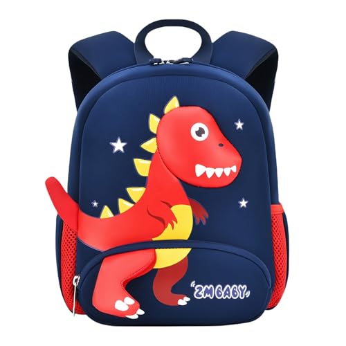 Bansusu Dinosaur Anti-lost Backpack for Boys Kindergarten Preschool Bookbag with Safety Leash, Toddler Boys Backpack Daycare Bag, B-Dark-blue+Red