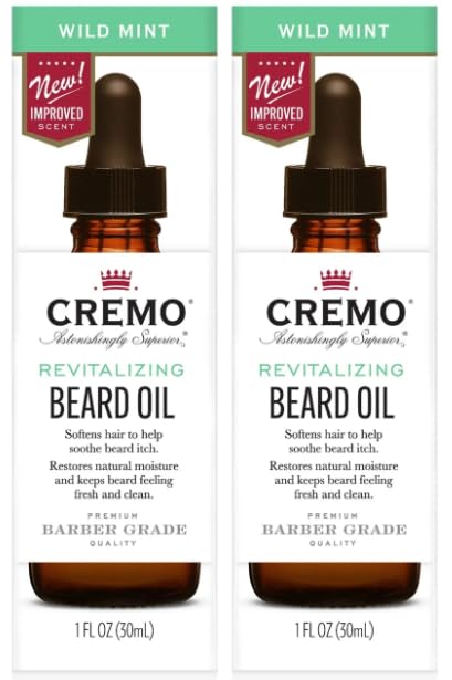 Cremo Beard Oil Revitalizing, Wild Mint, Restore Natural Moisture and Softer Your Beard 1 fl oz (30mL) - Pack of 2