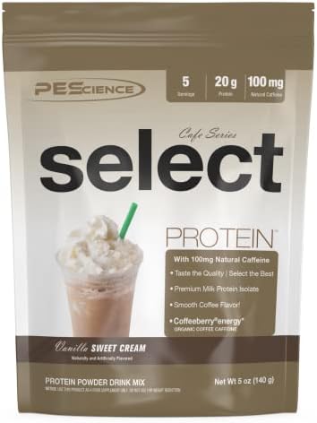PEScience Select Cafe Protein, Vanilla Sweet Cream, 5 Servings, Coffee Flavored Whey and Casein Blend