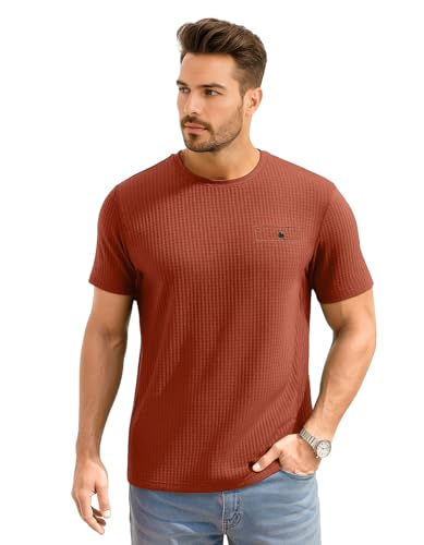 Image of AWG ALL WEATHER GEAR Men Solid Waffle Crew Neck Tshirt | Waffle Knit T-Shirt | Men's T-Shirt | Tees for Man | Textured Half Sleeve T-Shirt's | Tshirt for Men Stylish