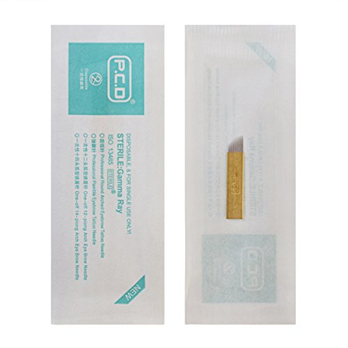 Microblading Tattoo Blade Sterilized Stainless Steel Tattoo Needle 100Pcs Golden Color Permanent Makeup Manual Eyebrow Tattoo Needle Microblading 14 Sloped Needles #TOP5