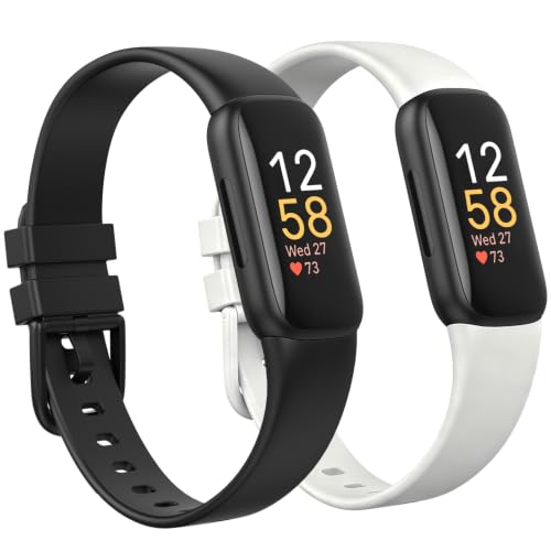 2 Pack Sweatproof Waterproof Bands Compatible with Fitbit Inspire 3 Bands (Black/White, Large 7.1"-8.7")