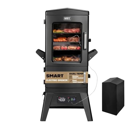 Digital Electric Smoker with Cover, LED Display Build in Meat Probe Large Capacity BBQ Smokers, 4 Racks Smoke More with 633 sq in Cooking Area