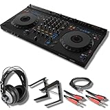 DDJ-GRV6 4-K-DJ-Controller mit StreamEye Cans50 professionellen Studiokopfhörern, On-Stage Stands LPT5000 Laptop-Ständer und essentiellen Kabeln zum Anschluss an DJ-Controller