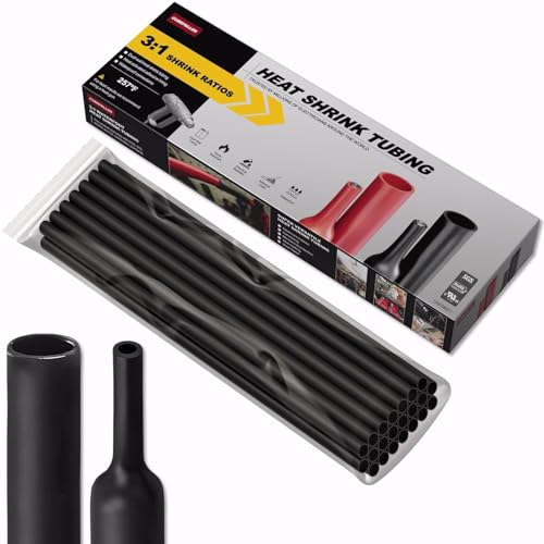 CUBEFELLER® 5/16 Inch (7.9mm) 20 Ft Waterproof Heat Shrink Tubing,UL Listed,3:1 Marine Grade Adhesive Lined Heatshrink Tube,Insulation Sealing Oil-Proof Wear-Resistant,Black (6.1M Total Length),E2079B