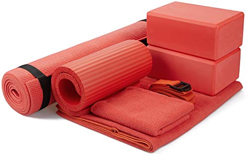 Signature Fitness 7-Piece Yoga Set - Includes Mat, Blocks, Towels, Strap & Knee Pad in Multiple Colors