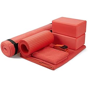Signature Fitness 7-Piece Yoga Set – Include Yoga Mat with Carrying Strap, 2 Yoga Blocks, Yoga Mat Towel, Yoga Hand Towel, Yoga Strap and Yoga Knee Pad, Multiple Colors