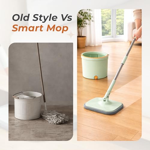 Image of HomeEssentials Spin Mop and Big Bucket Floor Cleaning System - 360 Microfiber Mopping Set with Hands-Free Wringing, Telescopic Stainless Steel Handle & Washable Pocha Refills for Home & Office