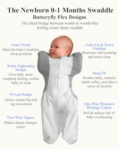 Image of KIDIRA Newborn Swaddle, Swaddles for Newborn 0-1 Months 3.8-6lb, Arms Up Swaddle 0-1 Months with Moisture-Wicking Fabric, Promotes Healthy Hip Development, 2-Way Zipper, 1Pack, Gray