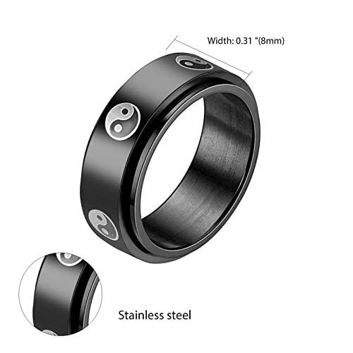 Rofusn Stainless Steel Yin Yang Spinner Ring For Men Women, Black Tai Chi Ring Promise Wedding Band Jewelry Gifts-Size 8 #TOP5