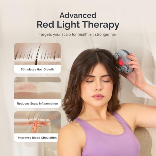 Image of Cult Aura Head Massager with Red Light Therapy | Silicone Heads with 4 Extra Attachments for Stress Relief & Relaxation
