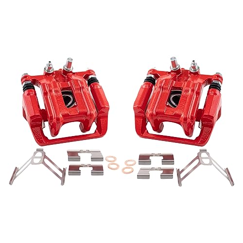 Image of TRQ Performance Rear Driver and Passenger Side Brake Caliper Set Caliper Brackets Hardware Compatible with 07-12 Acura RDX 07-11 Honda CR-V excluding Japan Built Models 10-11 Honda Accord Crosstour