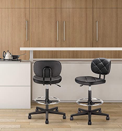 Klasika Pu Faux Leather Drafting Rolling Stool Chair With Seat Height Adjustable 30 Inch Fixed Back Support Adjustable Foot Ring For Office Home Plaid Checked Pattern (1 Pack-New) #TOP1