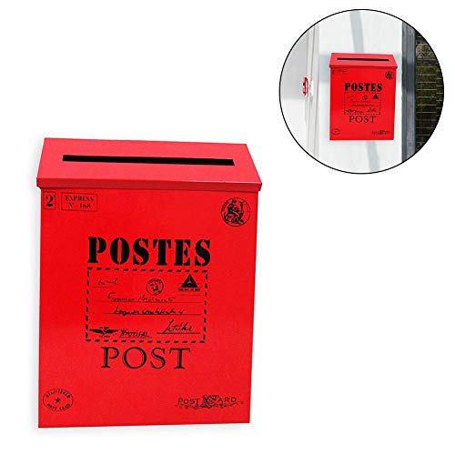 Preisvergleich Produktbild Brownrolly Wandbriefkasten mit Umschlag-Muster, Retro-Outdoor, Metall-Briefschlitz, Schieß-Requisiten, Wanddekoration für kommerzielle Landhausdekoration, Büro und Business Paketbox rot