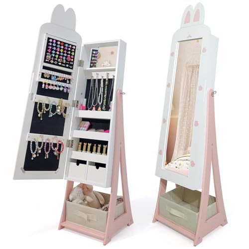 Karl home 45.5" Kids Jewelry Armoire with Mirror, White