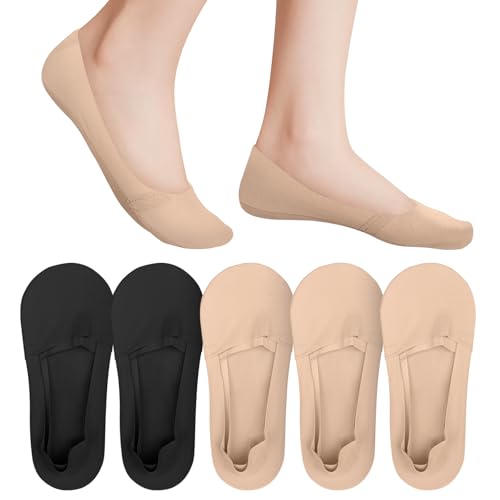 5 Pack Invisible Socks for Women Non Slip Low Cut Invisible Liner Footies Thin Silk Socks for Flats Loafers Lightweight Low Cut Liner Non Slip Hidden for Women [3nude+2black]