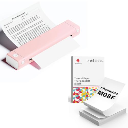 Impresora térmica A4 Phomemo M08F rosa para imprimir documentos en viajes y teletrabajo diario