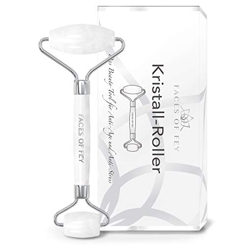 Kristallroller FACES OF FEY  Premium Gesichtsroller aus echtem Bergkristall  hochwertiger Beauty-Roller zur Massage für das Gesicht