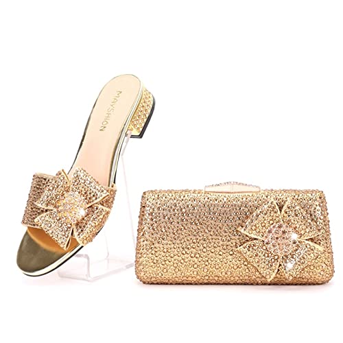 Chaussures de mariage strass talon haut avec sac de dîner à main femme