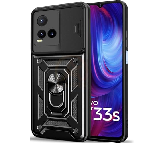 Image of Armor Bumper Back Cover Case for Vivo Y33S / Y21 2021 | Rotating Camera Cover, Ring Holder & Kickstand | Heavy Duty & 360 Degree Protection Vivo Y33S / Y21 2021 Back Cover (Black)