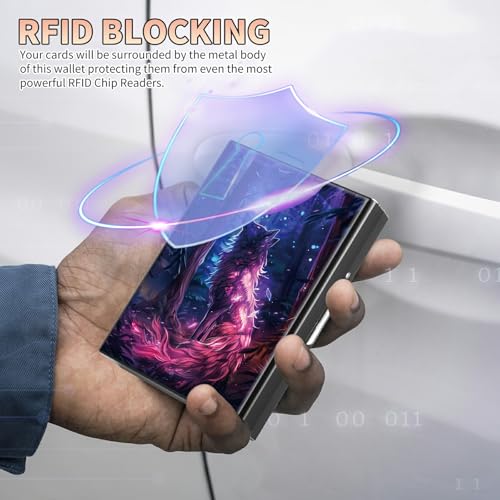 Slim Credit Card Holder, Magic Wolfs RFID Blocking Metal Wallet for Men & Women, Aluminum Minimalist Hard Case Pocket-Sized Business Cards Organizer (Fits Up to 10 Cards)3