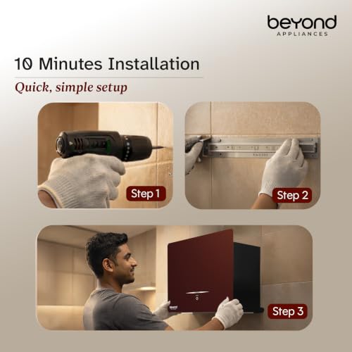 Image of Beyond Appliances Cube BLDC Plug N Play Ductless Kitchen Chimney | 1500 CMH | AutoClean | 5-Stage Charcoal Activated Filter | Touch Control | 3-way Suction | 46dB Low Noise | Burgundy