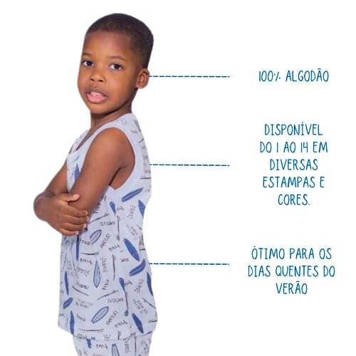 Conjunto Masculino Pijama Regata Estampado com Shorts Bebê ao Infantil de 1 a 14 anos para Noites Qu