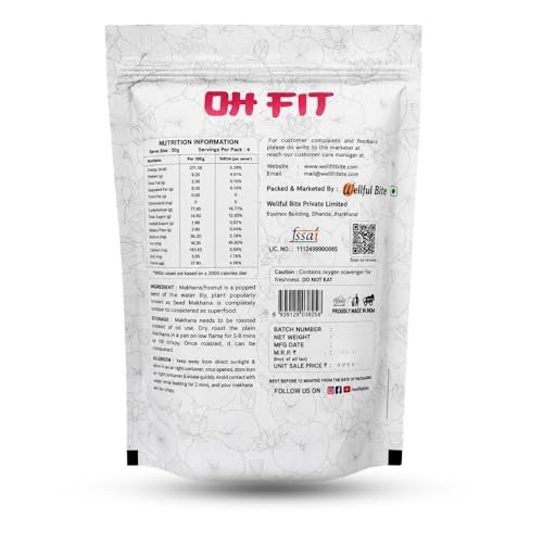 Image of OHFIT Plain Makhana Roasted Foxnuts | Healthy Low Calorie Gluten Free Snack, Pack of 1 (200g)