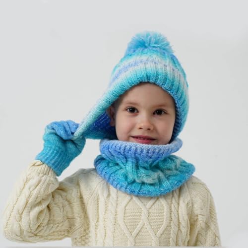 Kids Winter Hat Gloves Scarf Set Girls Knitted Warm Thick Lining Sets Suitable for Boys and Girls Aged 3 to 102