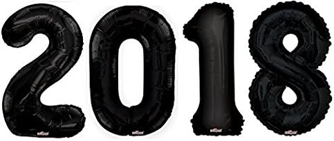2018 New Year Mega Balloons-Black 34" Black 2018 Foil Letter Balloon Kit (Contains 4 Balloons)