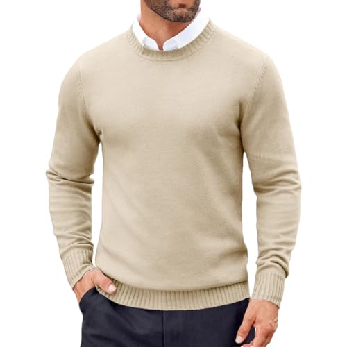 Men's Solid Color Casual Round Neck Light Slim Fit Long Sleeve Pullover Sweater