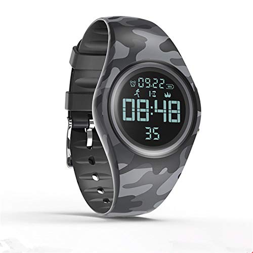 Reloj electrónico impermeable para niños y niñas, rastreador de actividad, deportivo y rastreador de fitness, cuenta de pasos y reloj despertador silencioso con USB (gris camuflaje)