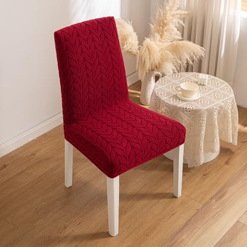Image of HOMETHREADS Stretchable Elastic Jacquard Chair Seat Cover - Removable & Washable, Durable Seat Protector for Dining Room, Kitchen, Restaurant & Party Chairs (Maroon, Pack of 1)
