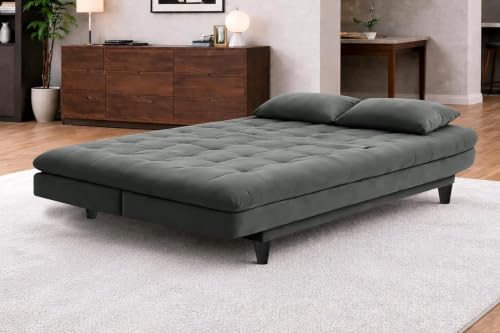 Image of Rosebell Modern Wooden 3-Seater Sofa Cum Bed Foldable Velevt Fabric Sofa for Living Room, Guest Room & Office-Grey-Color