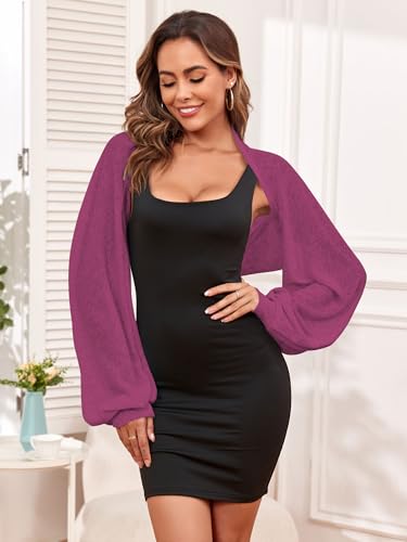 ZAFUL Women's Long Sleeve Open Front Knitted Crop Cardigan Sweater Shrug Hot Pink-1 2XL — view 2