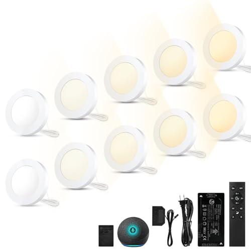 VST Smart Puck Lights, 10 Pack, 3000K-6000K Dimmable Under Cabinet Lighting, Compatible with Alexa...