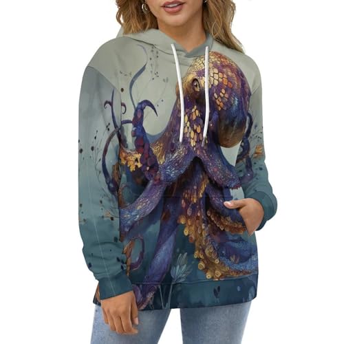 Sweat à capuche homme pieuvre aquarelle pull style fantastique original