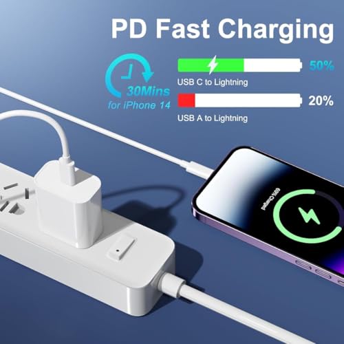 Image of KALIAT Lightning Cable Pack of 2 Certified USB Charging Wire for iPhone 14 /13 /12 /11 /X /SE, iPad, AirPods | Fast Charge & Sync Cord | 1M | White | Aple Original Compatible Charger