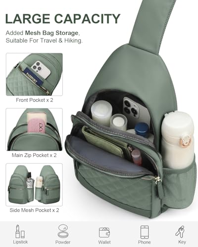 Image of Capolo Sling Bag for Women Men Waterproof Crossbody Bags for Women Trendy Casual Fanny Pack with Convertible Shoulder Strap Chest Bag for Travel Hiking(Green, Large)