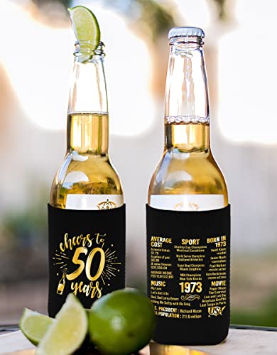 Henghere Happy 50Th Birthday Decorations For Men Women, 50Th Birthday Party Supplies, Vintage- Fifty Birthday Party Beverage Can Cooler Sleeves, 12-Pack, Black & Gold #TOP4