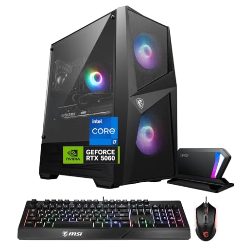 msi Codex R2 RTX 5060 VR Ready AI Gaming Desktop, Intel i7-13700F (Beats i9-12900), NVIDIA RTX 5060, RGB Light, 64GB DDR5 RAM, 2TB SSD, Gaming Mouse & Keyboard, Bundle with SL660 512GB Portable SSD