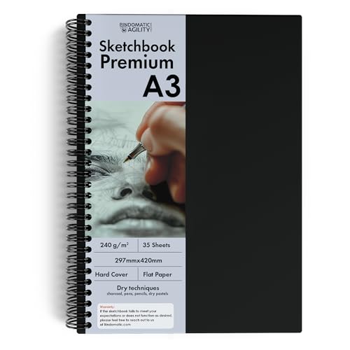 Bindomatic Agility Zeichenblock A3 – Skizzenbuch Premium mit Spiralbindung, 240g/m² Malblock & Sketchbook – Perfekt für Acryl, Tinte & Kohle – Hergestellt in Portugal, EU – 30 Blatt