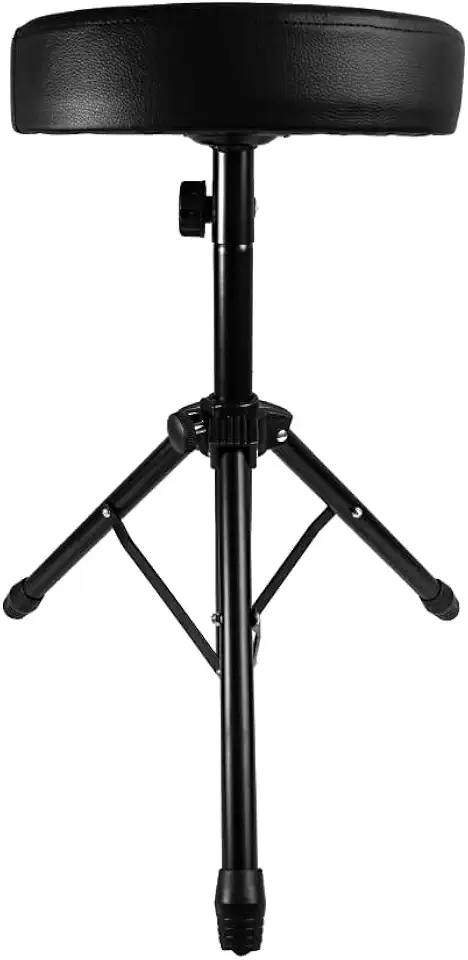 Banco para Bateria com Assento Acolchoado, Base Tripé Ajustável, Preto