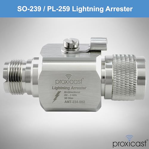 Image of Proxicast Coaxial Lightning Arrester /Suppressor with PL-259 & SO-239 (M /F) Connectors - Pro-Grade Coax Cable Surge Protector for HF, VHF, UHF, CB, Ham, Two-Way Radio and Other Antennas (ANT-234-002)