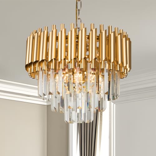Lustre moderne cristal FRIXCHUR plafonnier 3 niveaux suspension 15.7''