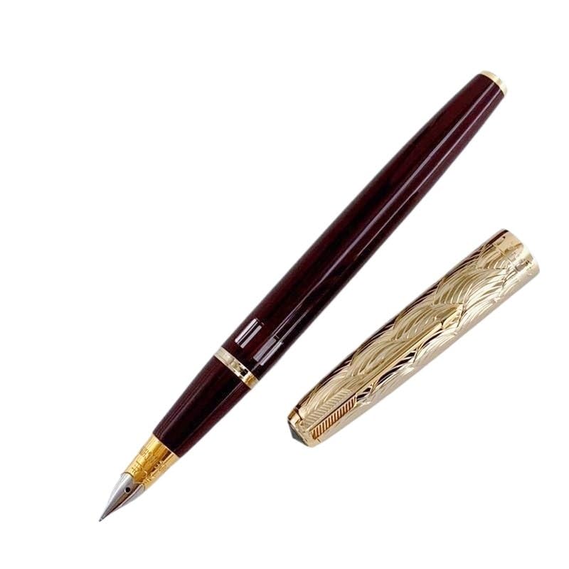 Stylo-plume doré PURYN double pierre bleue, le cadeau idéal en piston sous vide rouge foncé
