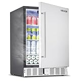 VEVOR 24-Inch Outdoor Beverage Refrigerator, 150 QT Built-in Drink Fridge, 0.56 kWh/Day Energy-Efficient Cooler with 304 Stainless Steel Door, Holds 180 Cans for Outdoor Kitchen, Home Bar, Patio