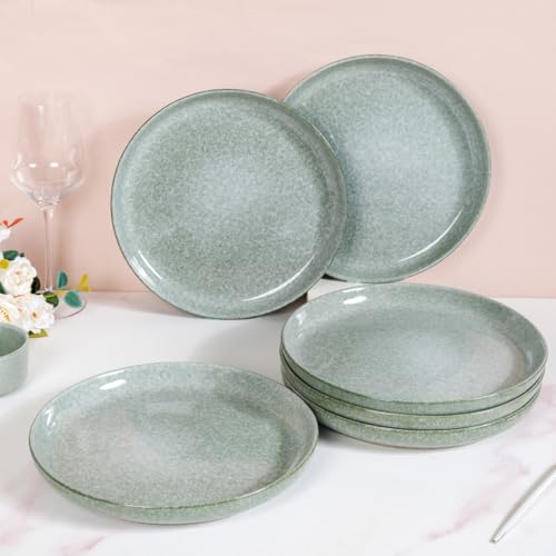 Image of Nestasia Ceramic Set of 6 Dinner Plates (10 Inch Each) - Microwave & Dishwasher Safe Full Plates with Stoneware Texture - Perfect for Home, Kitchen, Dining & Gifting (Sage Green)
